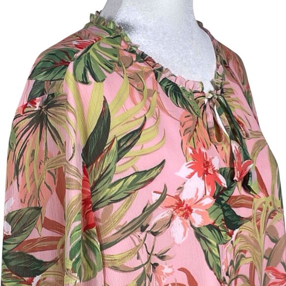 J.Jill Seashell Paradise Found Floral Tunic Top Dress Size 2X Bell Sleeve Pink - Picture 9 of 16